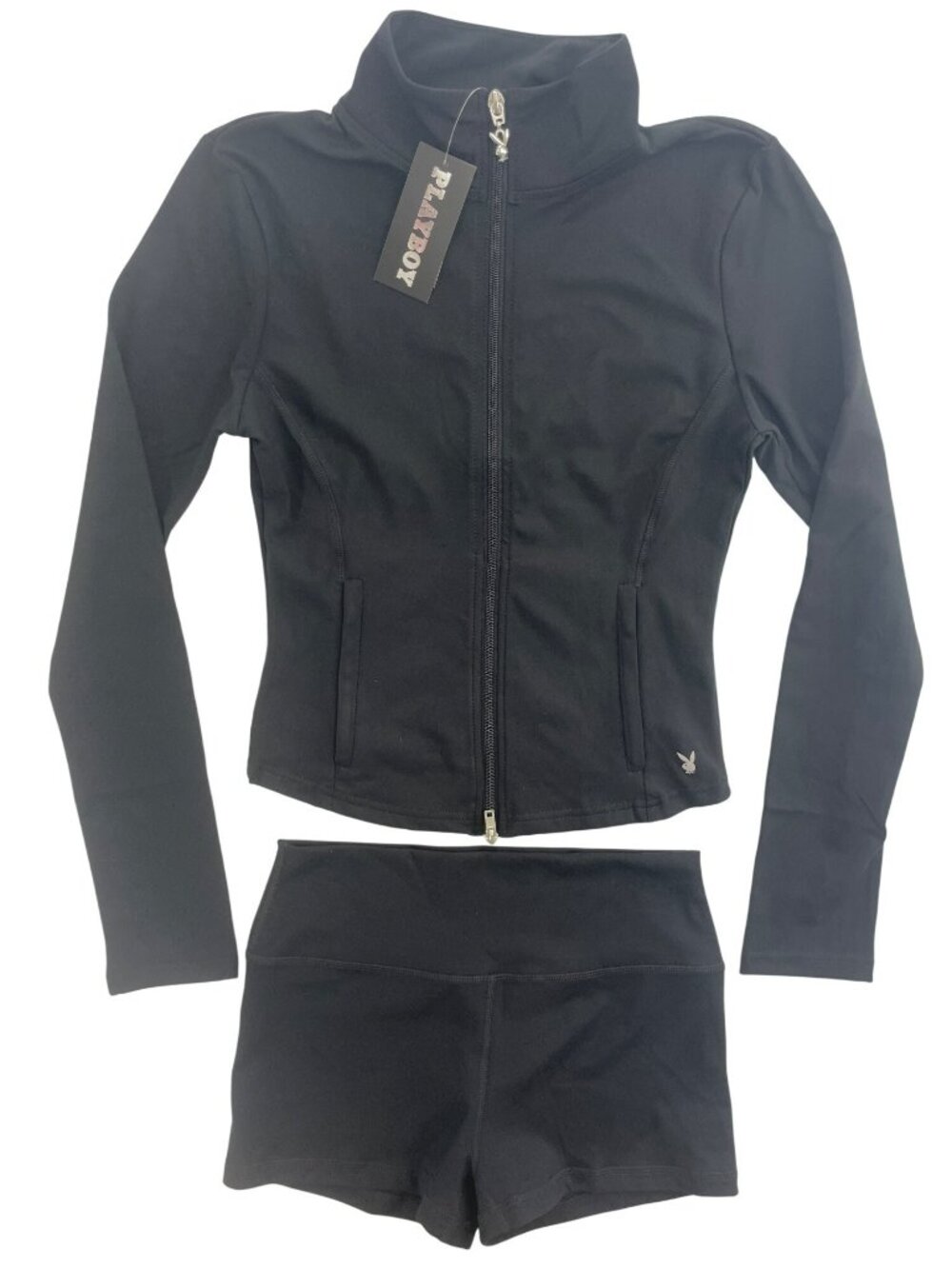 Playboy Jacket & Shorts Black 2-PIECE-SET Stretchy Zip Women's Size Large NWT